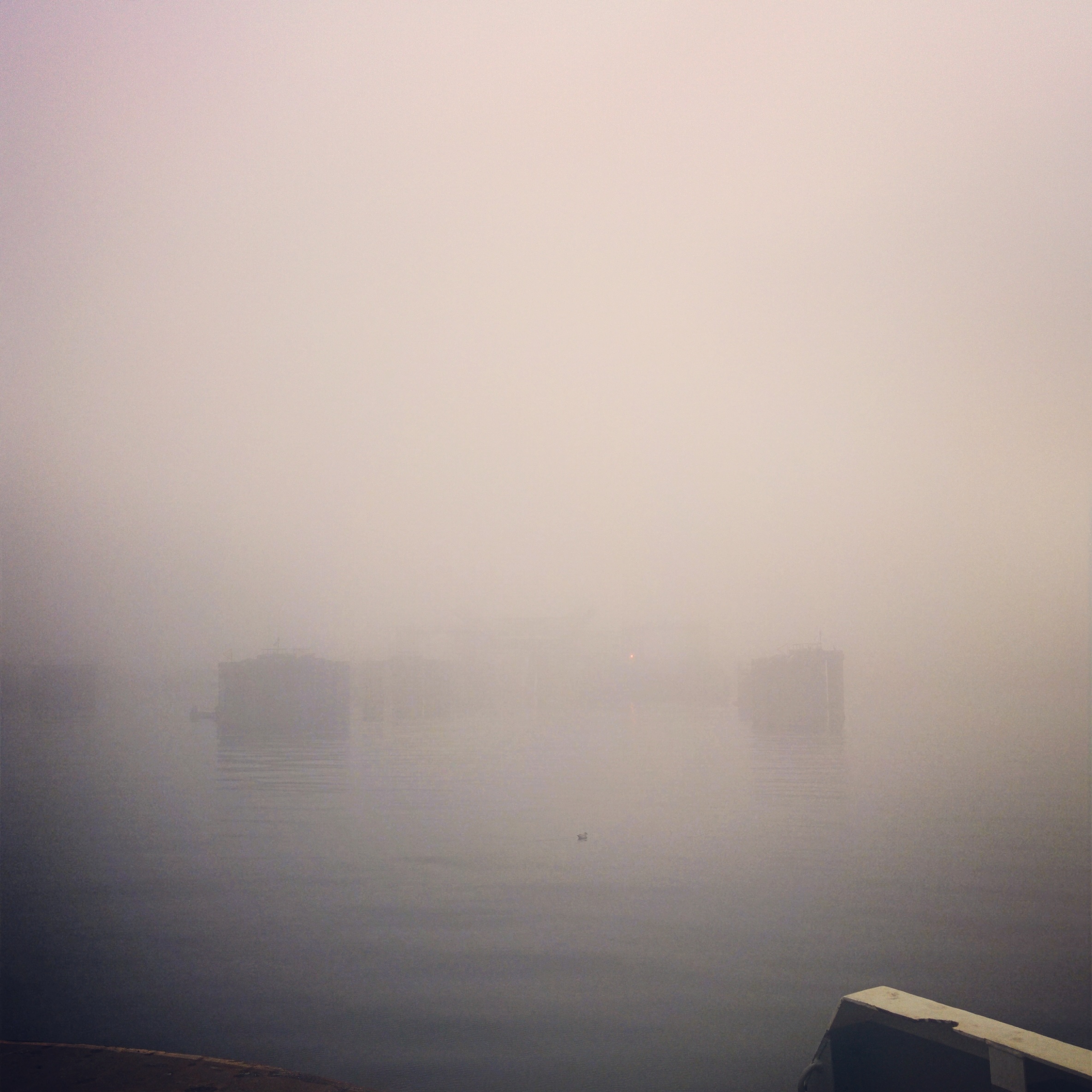 The fog was crazy on the ferry ride over. Literally couldn't see anything in front of us. Here is what the ferry terminal looked liked when we were almost on it.