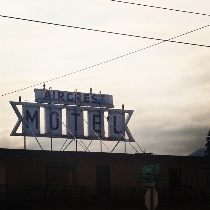 A motel in Port Angeles across from my breakfast spot. I like that sign.