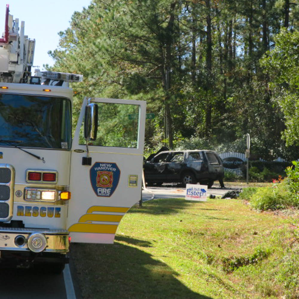 The exciting event of the day was a burning SUV.