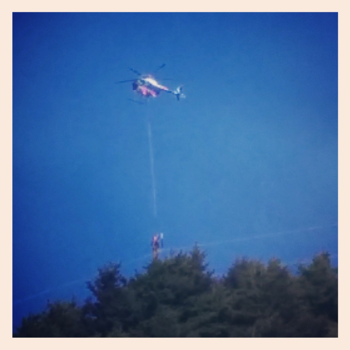 Saw this as I was almost to Manchester. These guys are power workers and they get a ride to and from the top of the mountain via a harness and a helicopter. How cool is that!